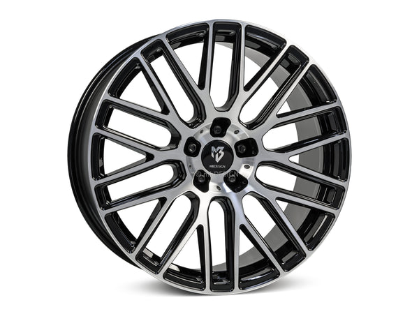 MbDESIGN KV4 7.5x18 ET 45 5x100 Schwarz glänzend lackiert Front poliert